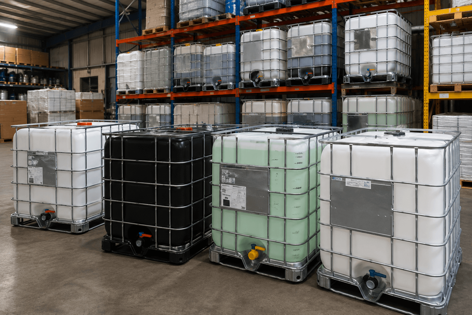 Reconditioned IBC totes staged for outbound shipment